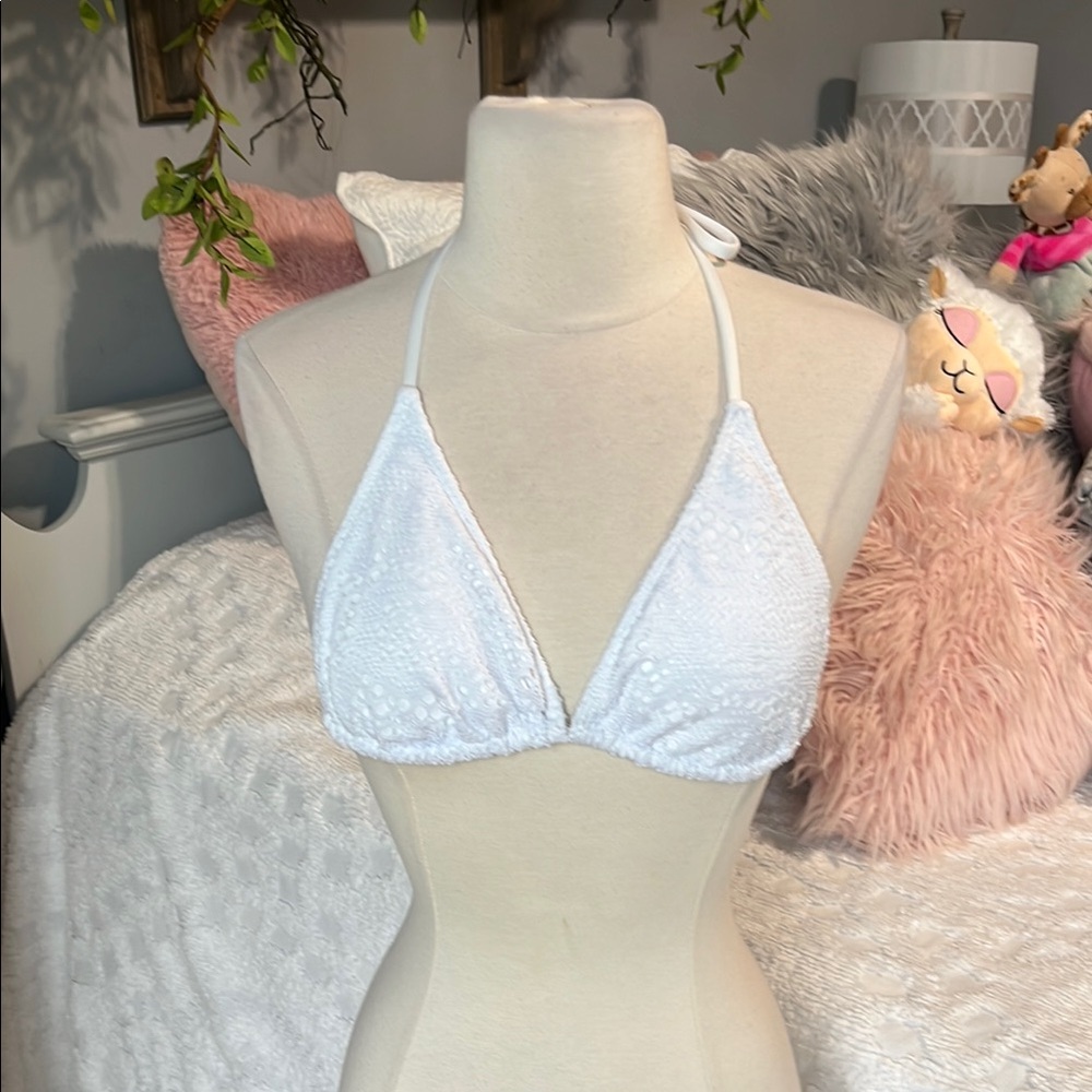 White Crochet Lace Halter Bikini Top